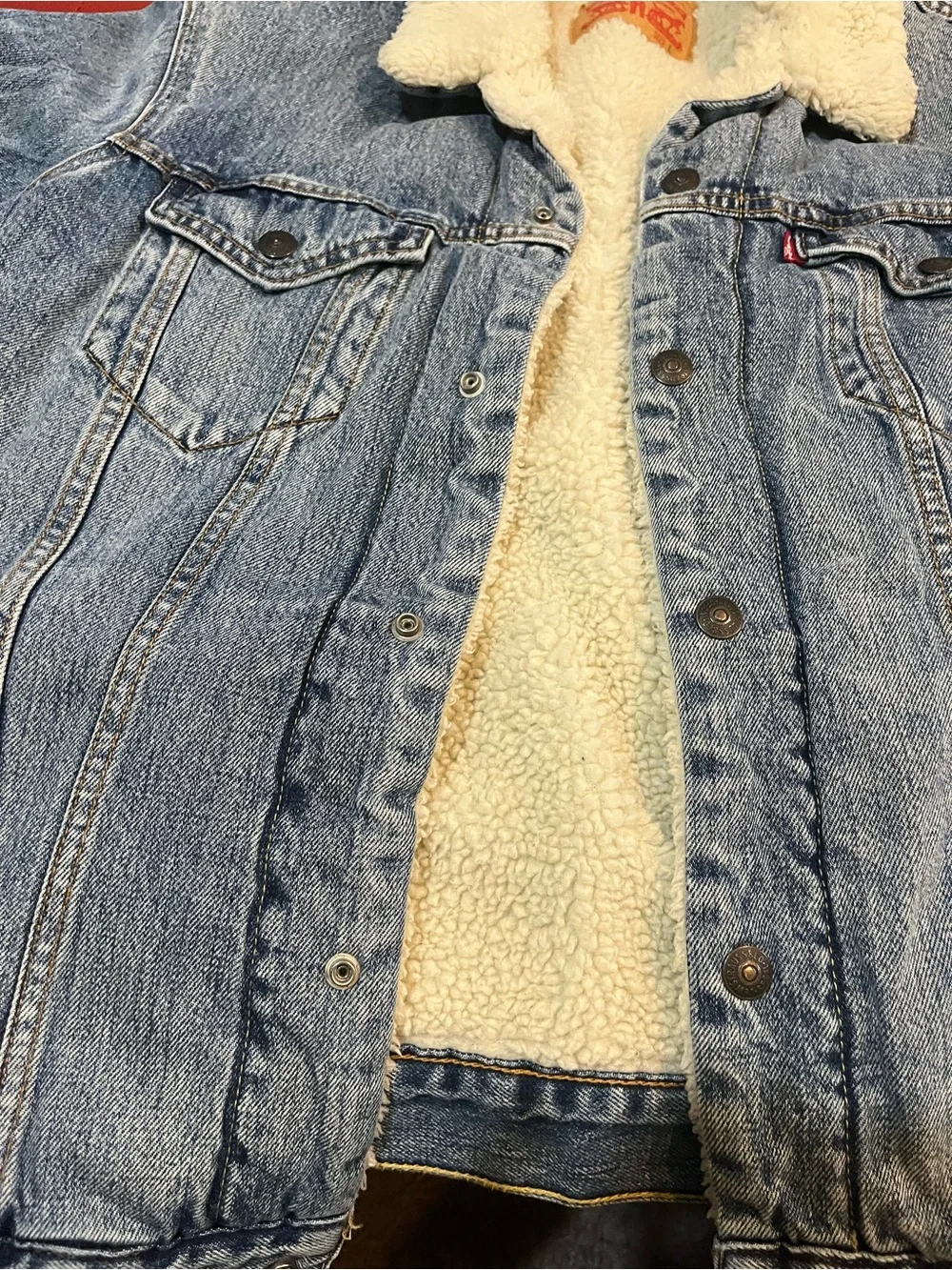 Levi's Light Blue Denim Trucker Jacket with Cream Sherpa Lining